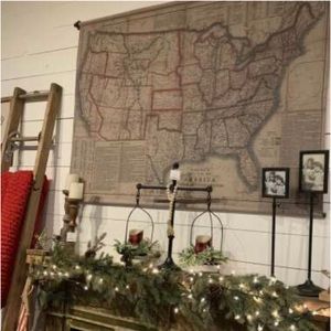 HUGE VINTAGE STYLE ROD HANGING FABRIC STEEL PLATE MAP OF AMERICA Decor Steals